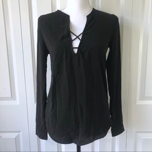 Silence + Noise Blouse Criss Cross Neck Black